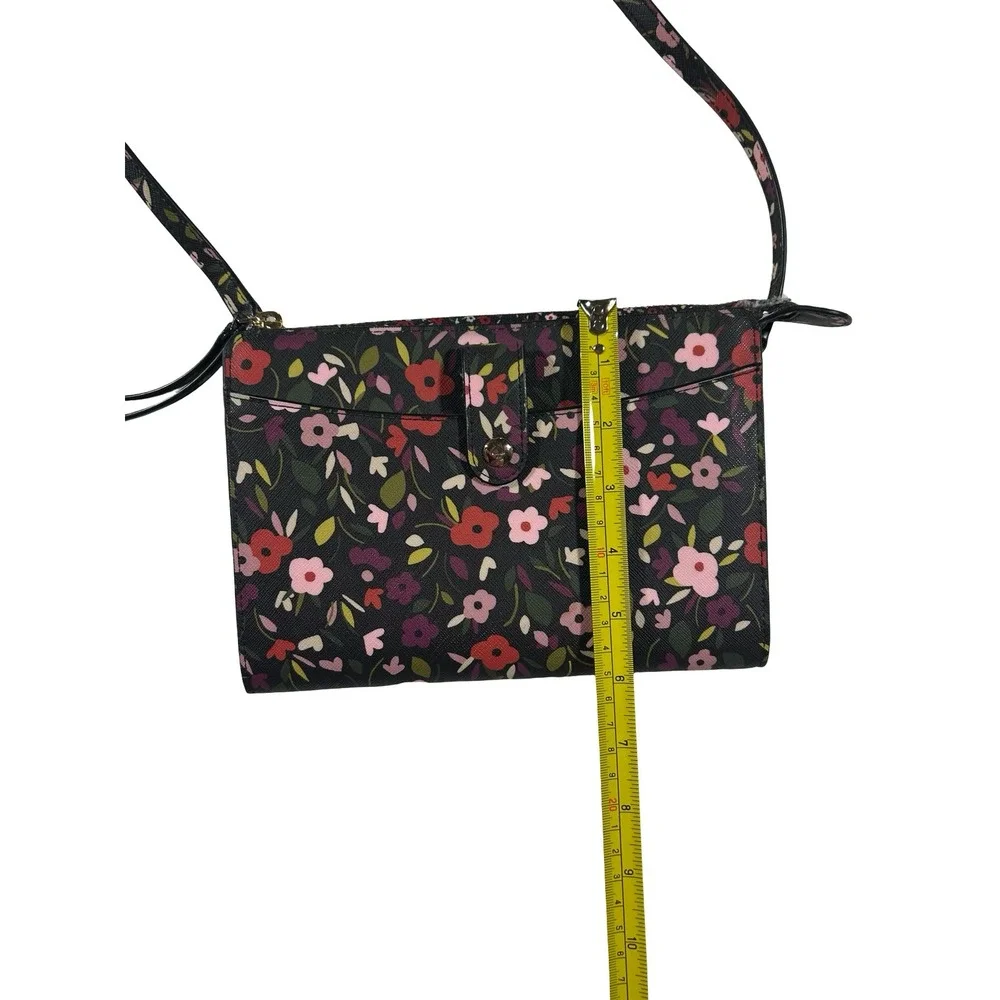 Kate Spade New York Floral Saffiano Leather Crossbody Bag Black Multi Wallet